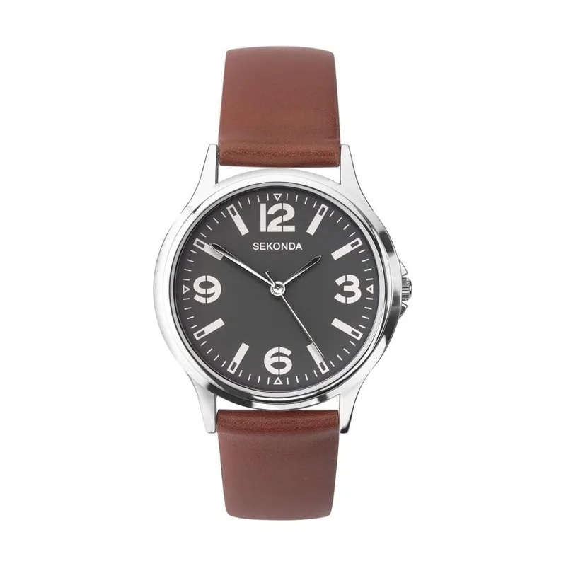 Reloj de correa de cuero marrón para hombre 1682