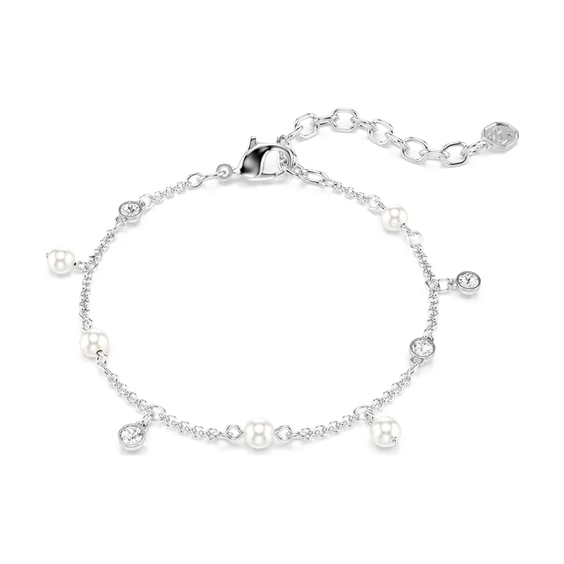 Pulsera Imber, Perla de cristal, Talla redonda, Baño de rodio