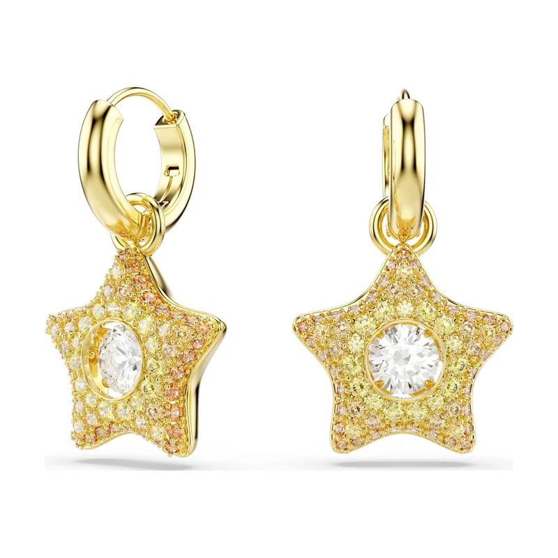 Pendientes Sublima, Talla redonda, Estrella, Multicolores, Acabado en oro de 18 quilates