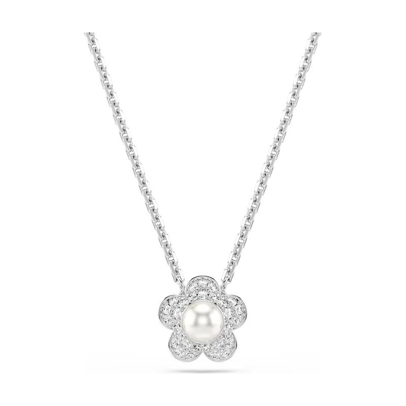 Colgante Ariana Grande, Perla de cristal, Talla redonda, Flor, Baño de rodio