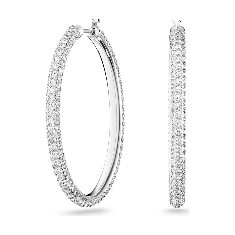 Pendientes de aro Dextera, Pavé, Grandes, Baño de rodio
