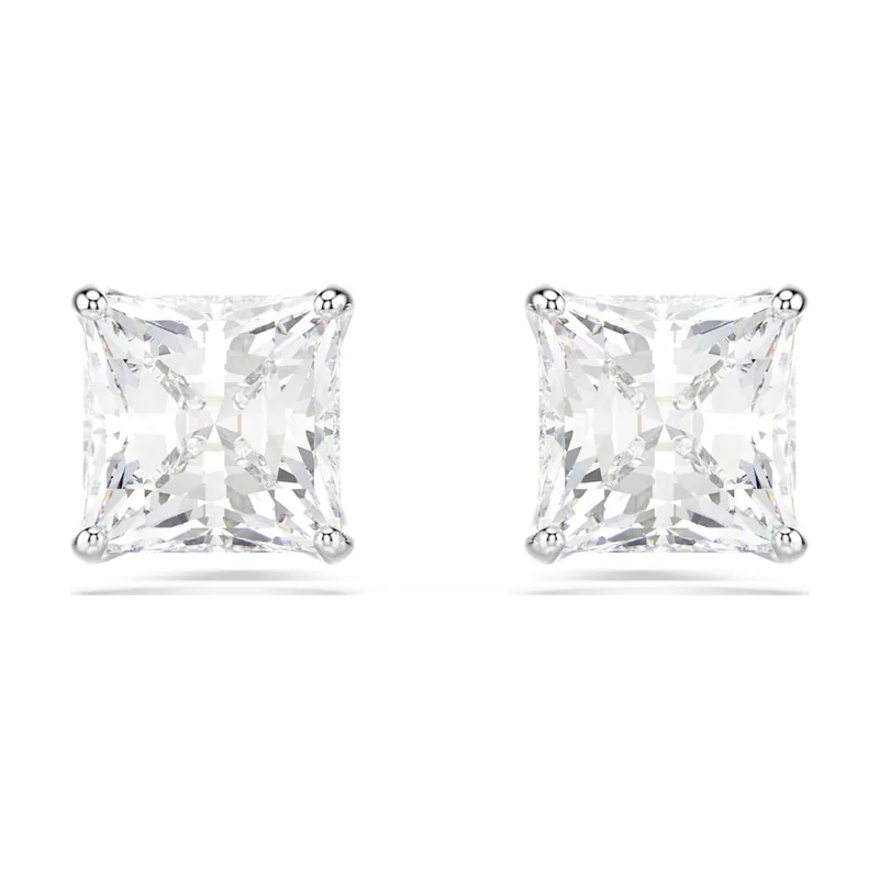 Pendientes de botón Stilla Attract, Talla cuadrada, Blancos, Baño de rodio