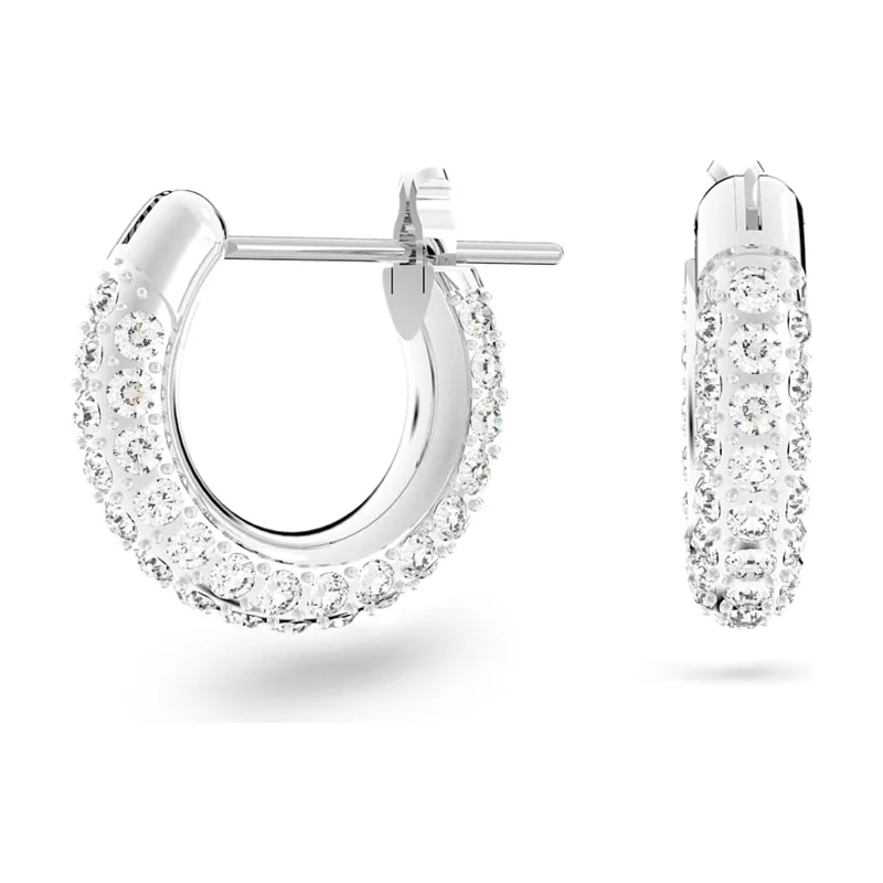 Pendientes de aro Dextera, Pavé, Pequeños, Baño de rodio