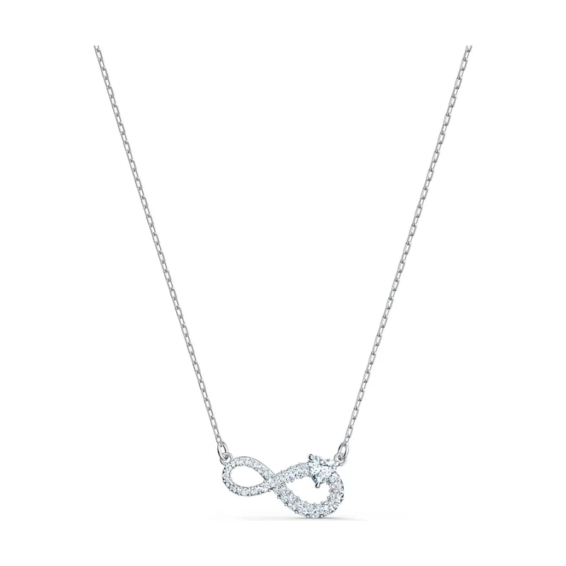 Collar Hyperbola, Símbolo del infinito, Blanco, Baño de rodio