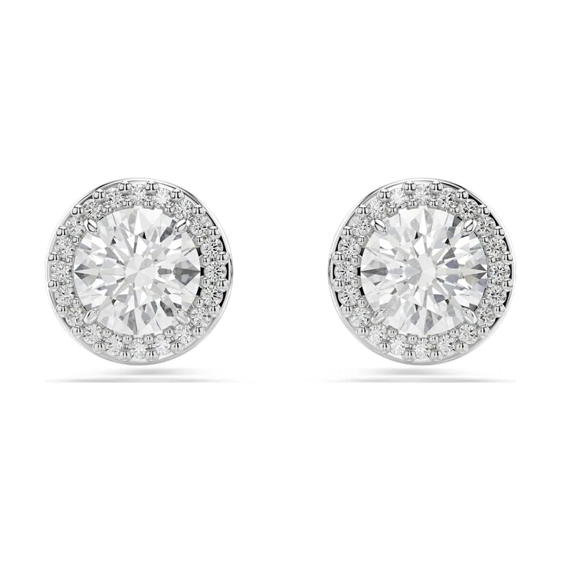 Pendientes de botón Una Angelic, Talla redonda, Pavé, Baño de rodio