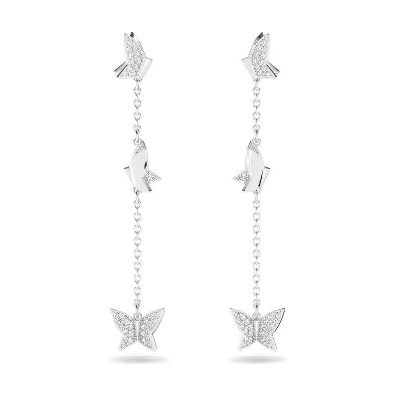 Pendientes Idyllia Lilia, Mariposa, Largos, Baño de rodio
