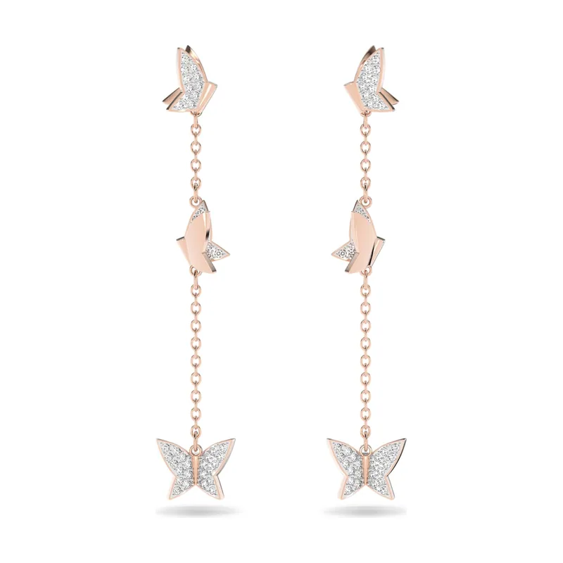 Pendientes Idyllia Lilia, Mariposa, Largos, Acabado en oro rosa de 18 quilates