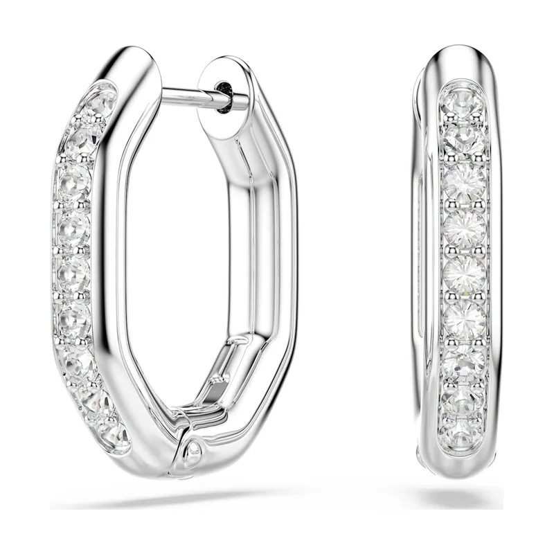 Pendientes de aro Dextera, Forma octagonal, Talla redonda, Pequeños, Blancos, Baño de rodio