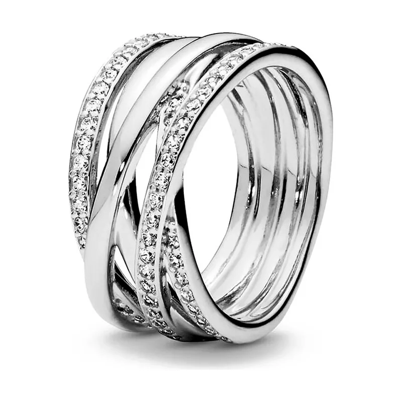 Anillo Entrelazados Con Líneas Brillantes y Pulidas 190919CZ