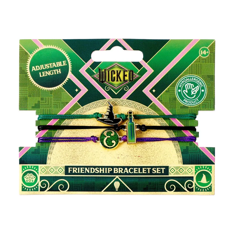 Wicked Elphaba Juego de 3 pulseras de la amistad, dorado y morado, Aleación de zinc: 93% zinc, 3% cobre y 4% aluminio