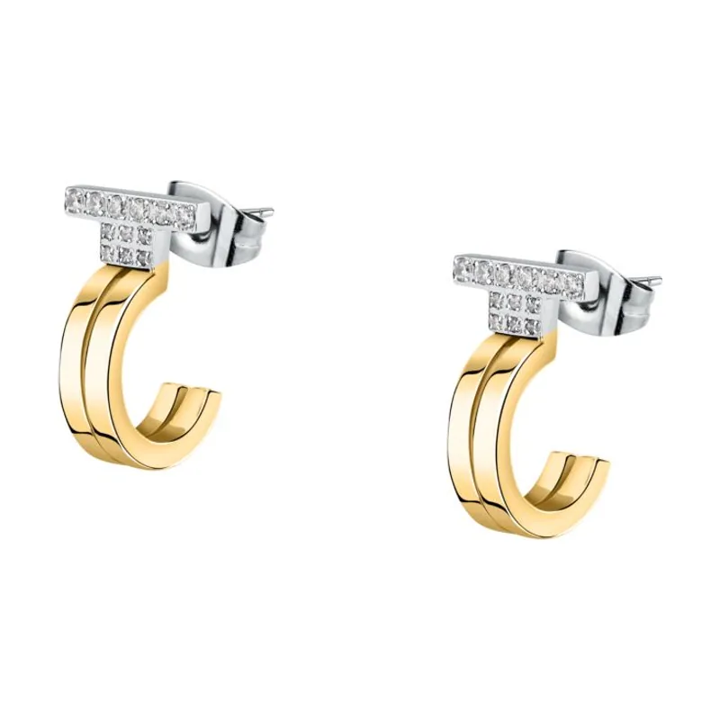 T-Logo Pendientes en Acero, Circonitas TJAXC34