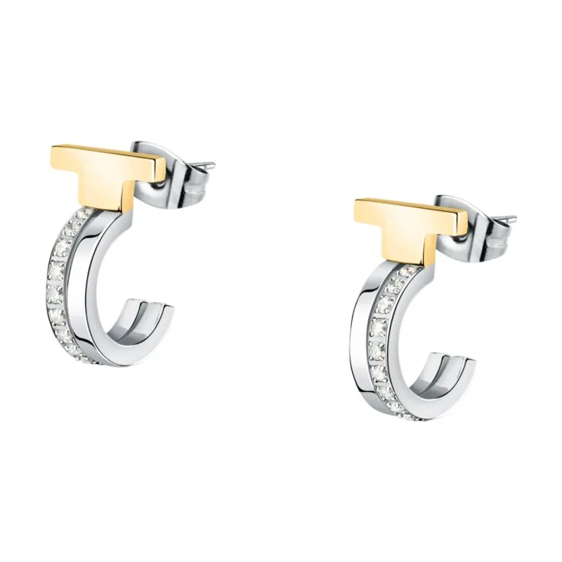 T-Logo Pendientes en Acero, Circonitas TJAXC35