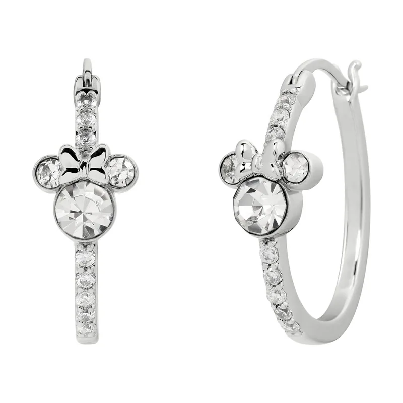Juego de pendientes de aro de piedra chapada en plata de Minnie Mouse