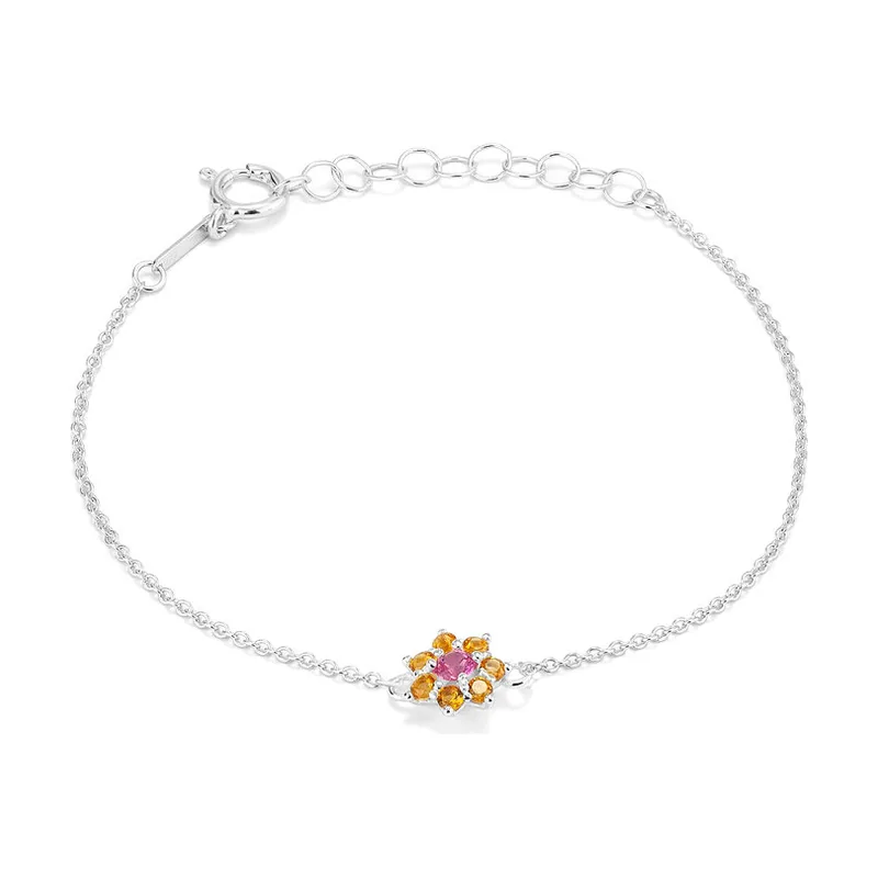 Colección Rosetones- Pulsera Silver Piedra Rosa, de Plata bañado en Oro de 24 quilates. Con motivo de Rosas. Diseño elegante y sofisticado