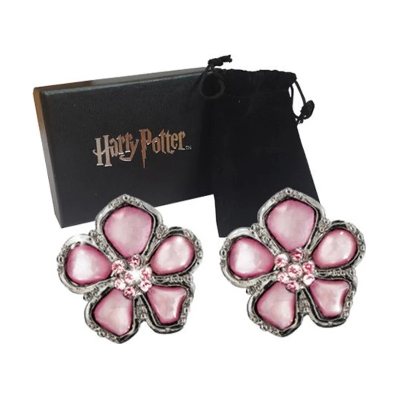 The Pendientes de bola Yule de Hermione | Plata de ley 1,5 cm, cristal rosa | Réplica auténtica de la película Harry Potter | Caja de regalo incluida, rosa, plata, cristal, Cristal