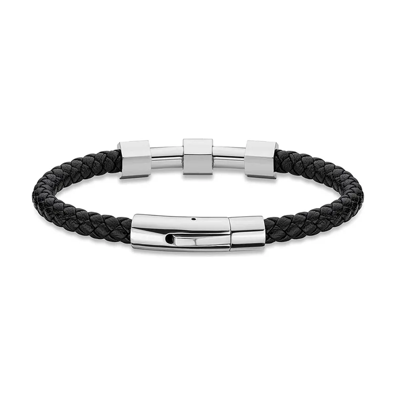 Brazalete Pulseira Hardware SS & Pele preta P :: S PEAGB2119621