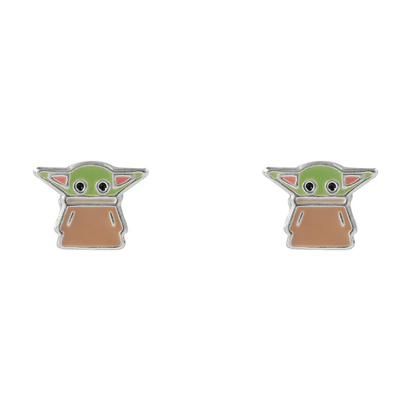 Star Wars The Mandalorian Pendientes de plata de ley con esmalte Grogu Baby Yoda, plata de ley