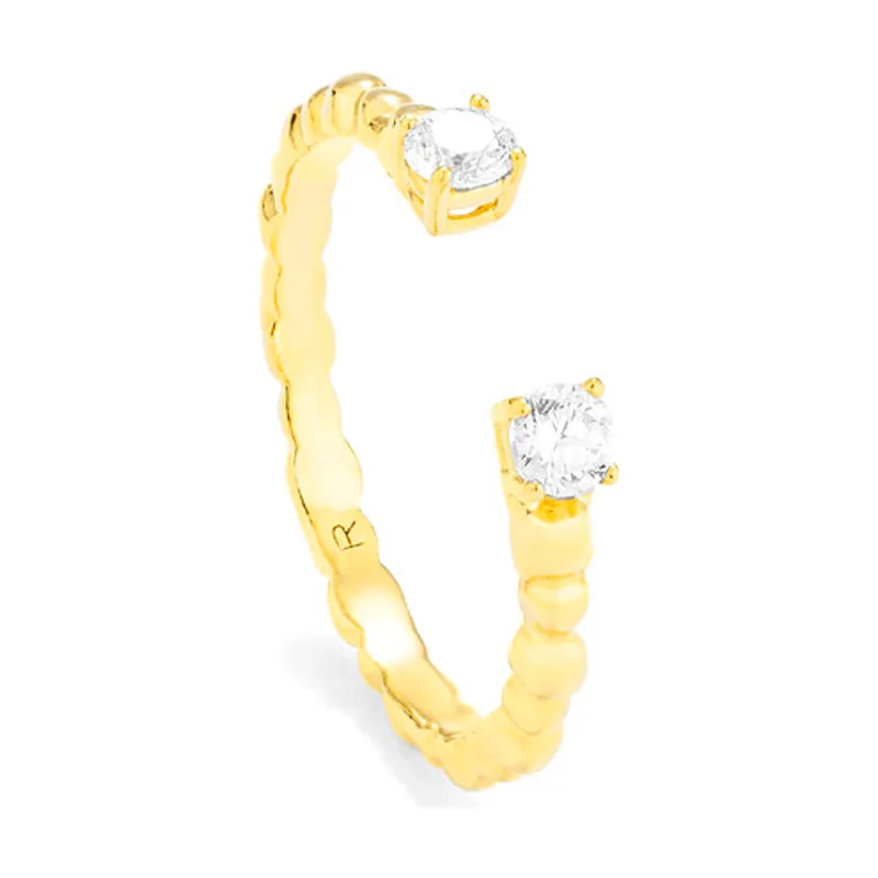 Colección Dots- Anillo Gold Cz Blanca, de Plata bañado en Oro de 24 Quilates. Diseño Elegante y Sofisticado