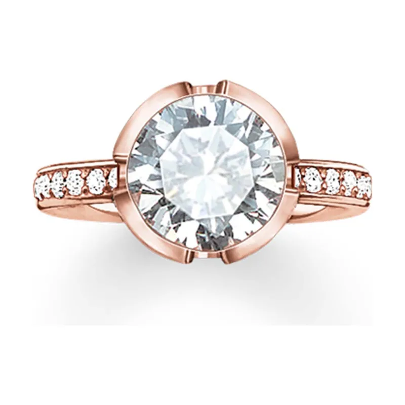 Anillo con Piedra Circonita, Plateado Bañado en Oro,Plata de Ley 925