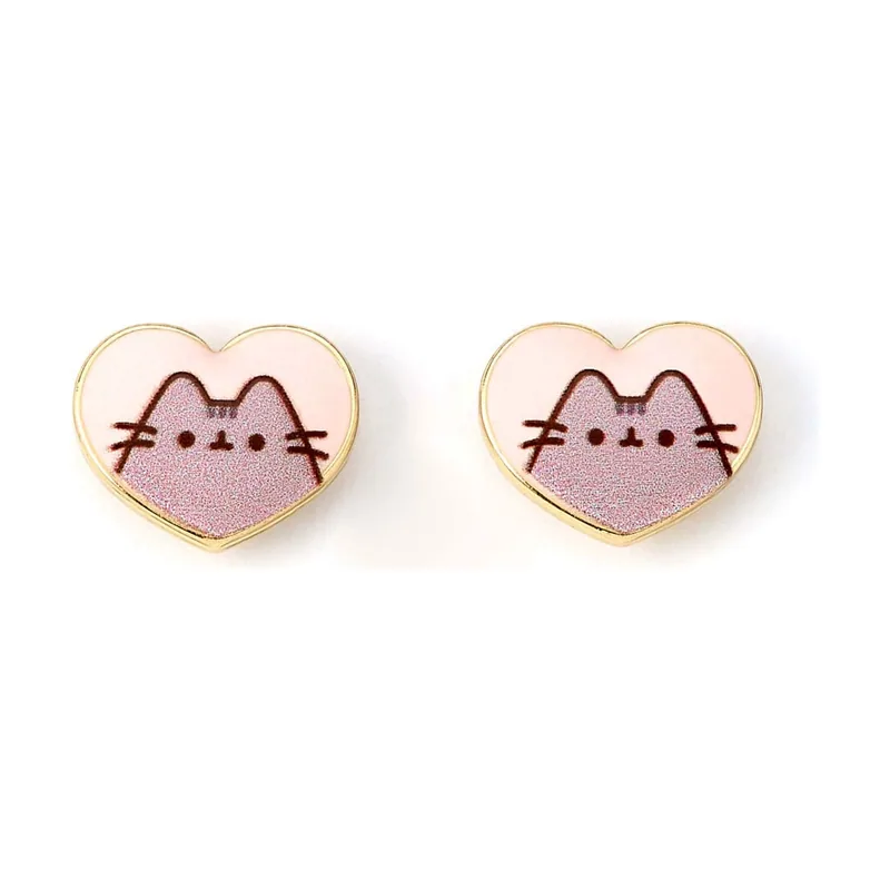 Pusheen pendientes stud pink and gold heart