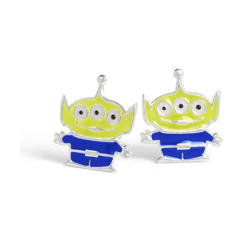 Disney Toy Story Alien Pendientes de tuerca de plata de ley esmaltada
