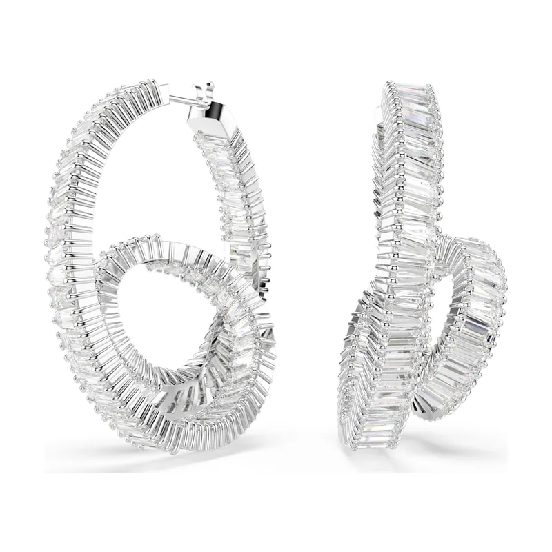 Pendientes de aro Matrix, Talla baguette, Cinta, Baño de rodio