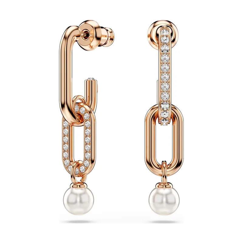 Pendientes Constella, Perla de cristal, Talla redonda, Acabado en oro rosa de 18 quilates