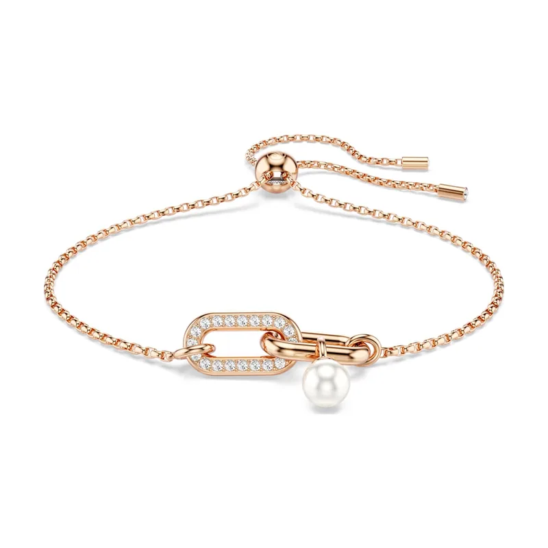 Pulsera Constella, Perla de cristal, Talla redonda, Acabado en oro rosa de 18 quilates