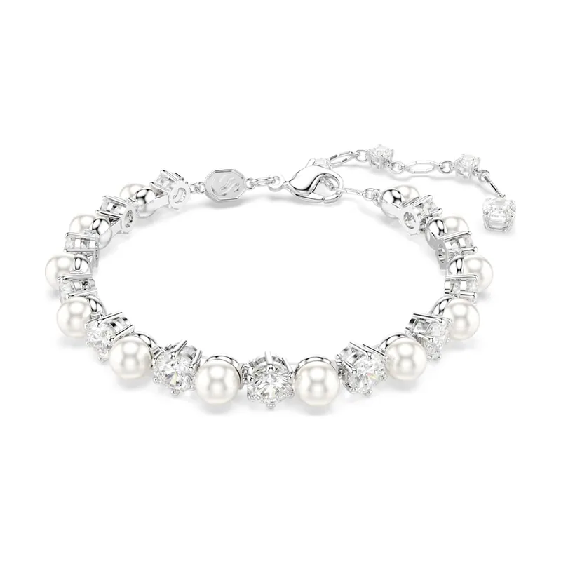 Pulsera Tennis Matrix, Perla de cristal, Talla redonda, Baño de rodio