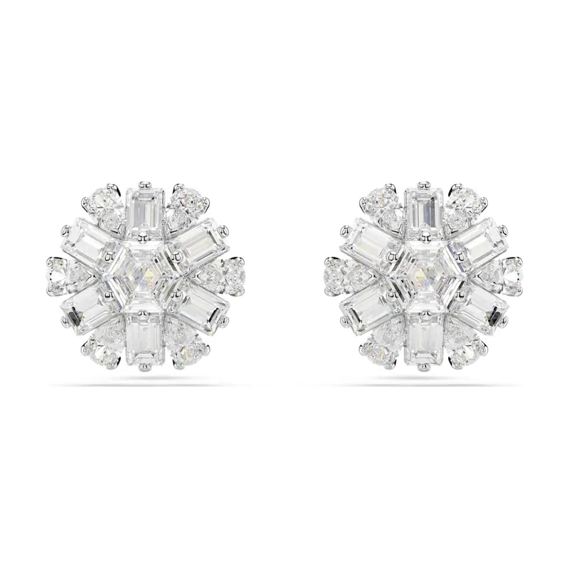 Pendientes de botón Idyllia, Tallas mixtas, Copo de nieve, Baño de rodio 5691483