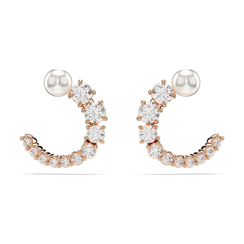 Pendientes de aro Matrix, Perla de cristal, Talla redonda, Acabado en oro rosa de 18 quilates