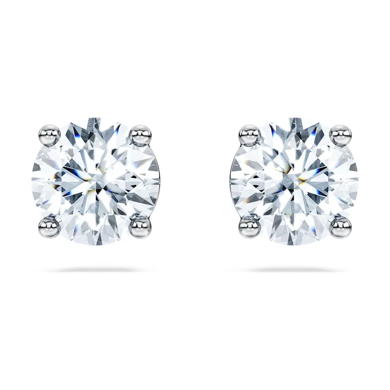 Pendientes de botón solitario Eternity, Diamantes creados en laboratorio (peso total de 2 quilate), Forma redonda, Oro blanco de 18 quilates 5697779