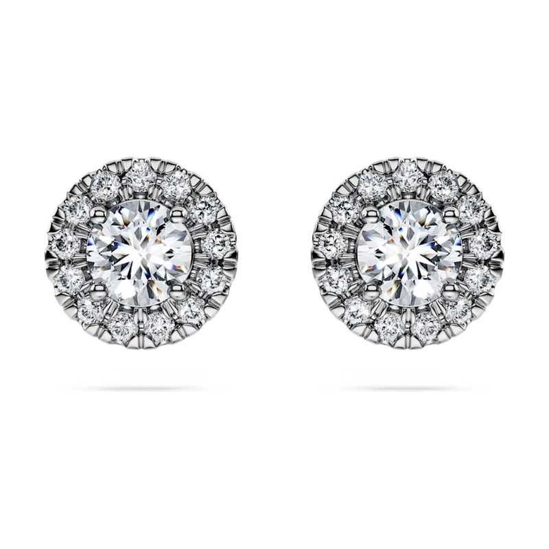 Pendientes de botón con halo Eternity, Diamantes creados en laboratorio (peso total de 0,75 quilate), Forma redonda, Oro blanco de 18 quilates 5698156