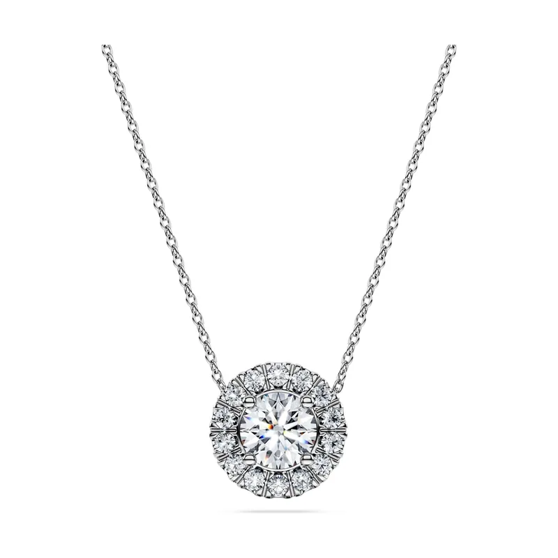 Colgante solitario con halo Eternity, Diamantes creados en laboratorio (peso total de 1 quilate), Forma redonda, Oro blanco de 18 quilates 5699183