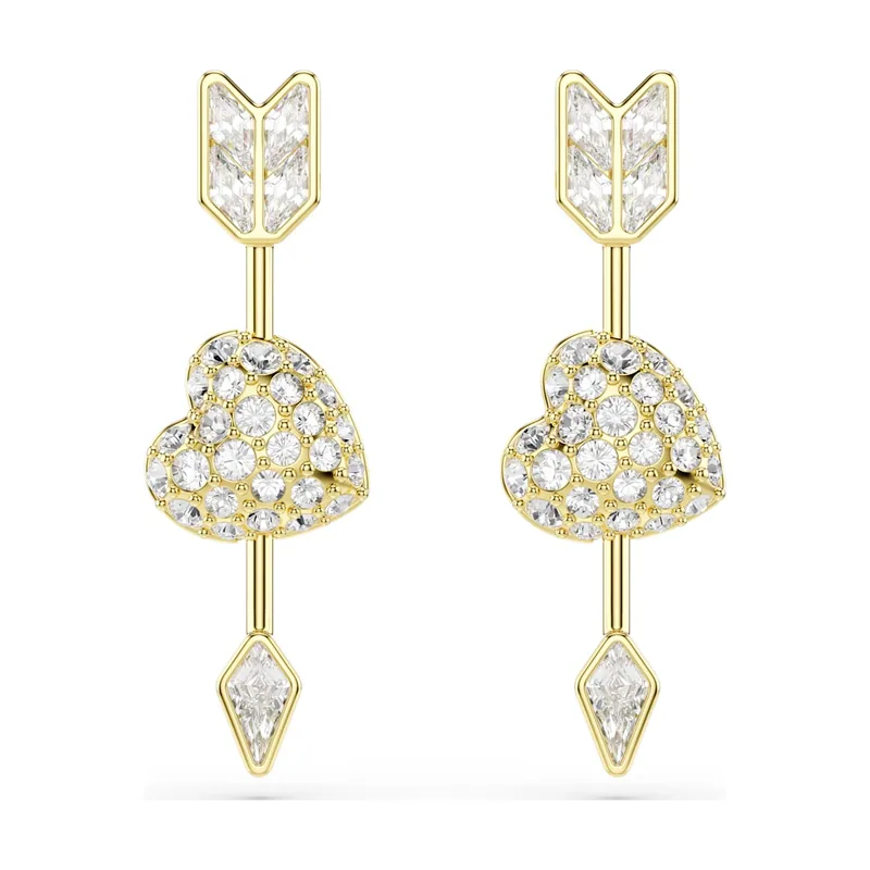 Pendientes Idyllia, Tallas mixtas, Corazón con flecha, Acabado en oro de 18 quilates