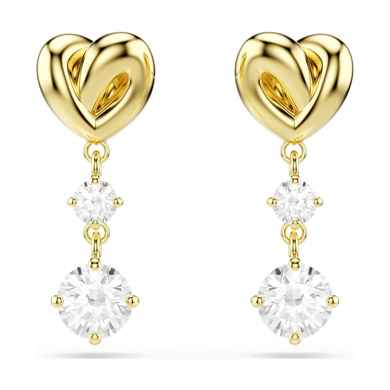 Pendientes Lifelong, Talla redonda, Corazón, Acabado en oro de 18 quilates