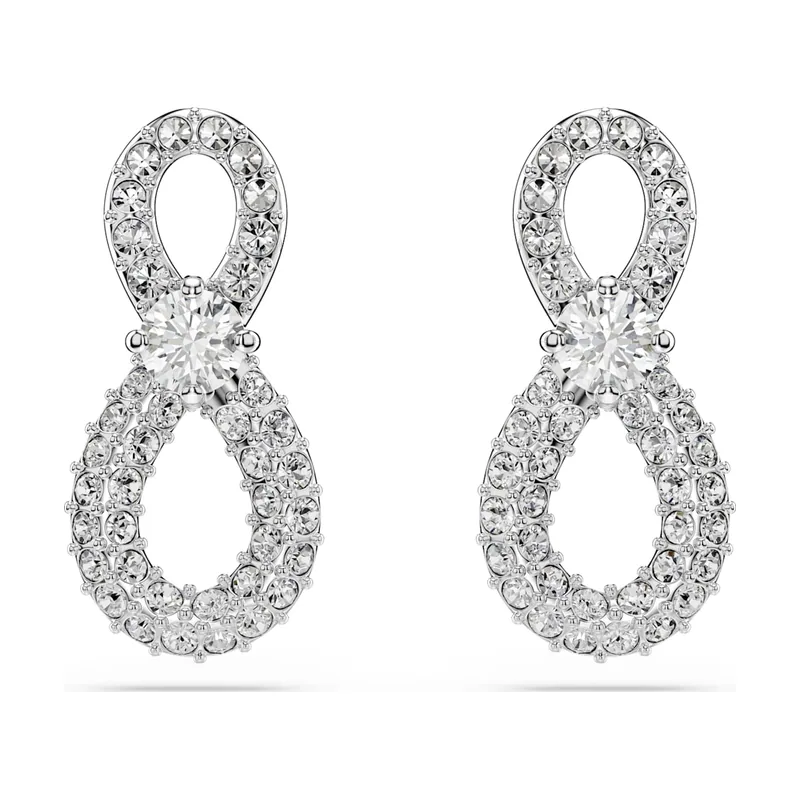 Pendientes de botón Hyperbola, Talla redonda, Pavé, Símbolo del infinito, Baño de rodio