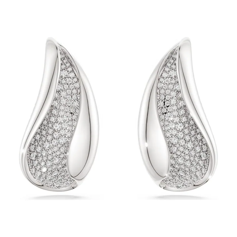 Pendientes de clip Classica, Arte, Talla redonda, Blancos, Plata de ley