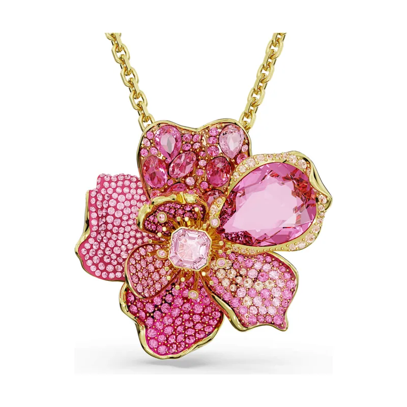 Colgante y broche Idyllia, Pavé, Flor, Acabado en oro de 18 quilates