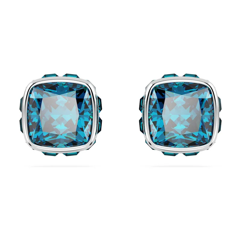 Pendientes de botón Birthstone, Talla cuadrada, Diciembre, Baño de rodio