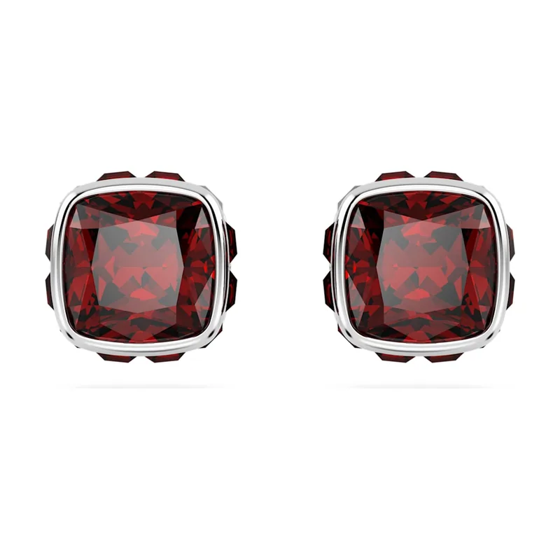 Pendientes de botón Birthstone, Talla cuadrada, Enero, Baño de rodio