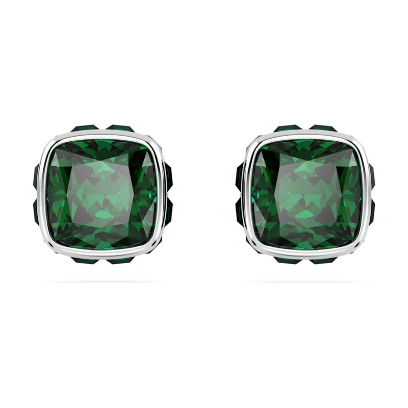 Pendientes de botón Birthstone, Talla cuadrada, Mayo, Baño de rodio