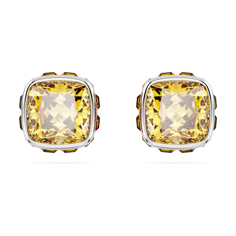 Pendientes de botón Birthstone, Talla cuadrada, Noviembre, Baño de rodio