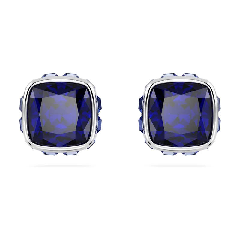 Pendientes de botón Birthstone, Talla cuadrada, Septiembre, Baño de rodio