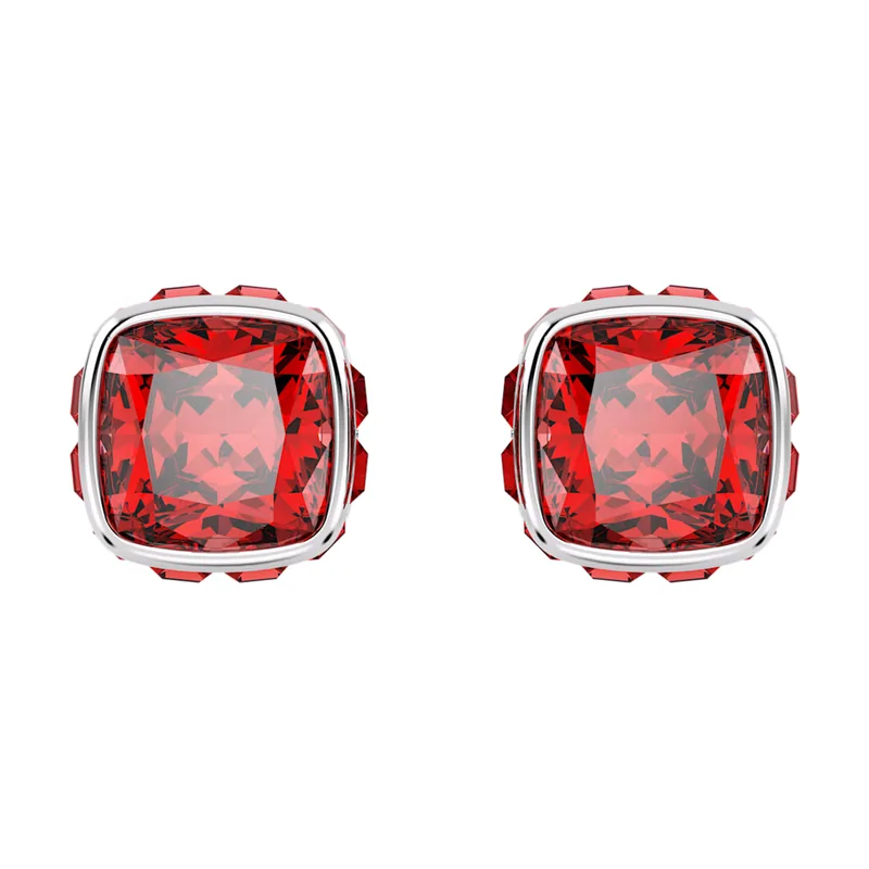 Pendientes de botón Birthstone, Talla cuadrada, Julio, Baño de rodio
