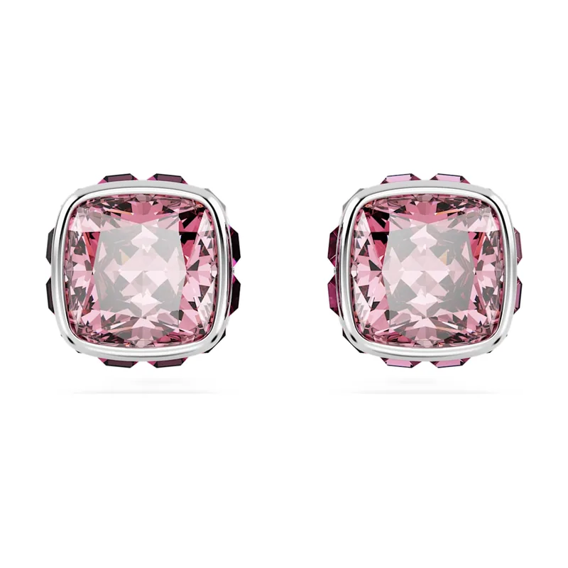 Pendientes de botón Birthstone, Talla cuadrada, Octubre, Baño de rodio