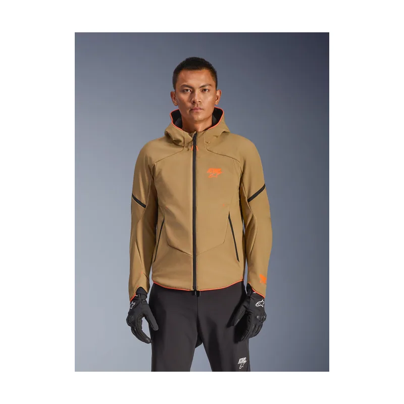 Chaqueta Aeroshell Impermeable Caqui oscuro/Negro/Naranja flúor