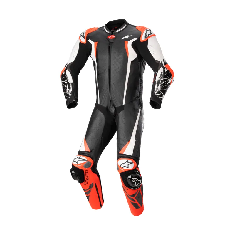 Mono De Carrera De Cuero Racing Absolute V2 1 Pieza Negro/Blanco/Rojo flúor