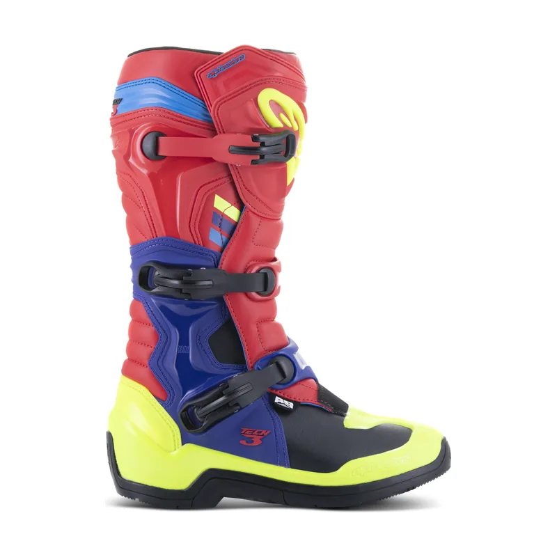 Botas Tech 3 Rojo vivo/Azul oscuro/Amarillo flúor