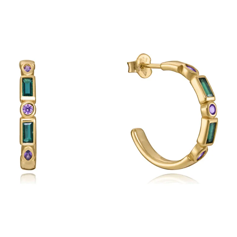 Pendientes Elegant de plata de ley con baño de oro y circonitas verdes y violetas 9120E100-39